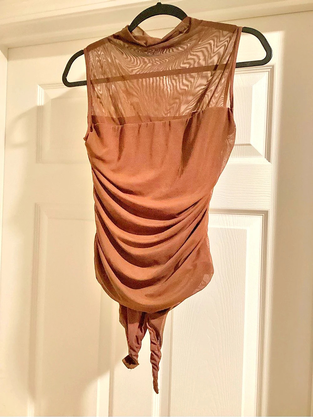 Ruched Mesh Bodysuit in Brown